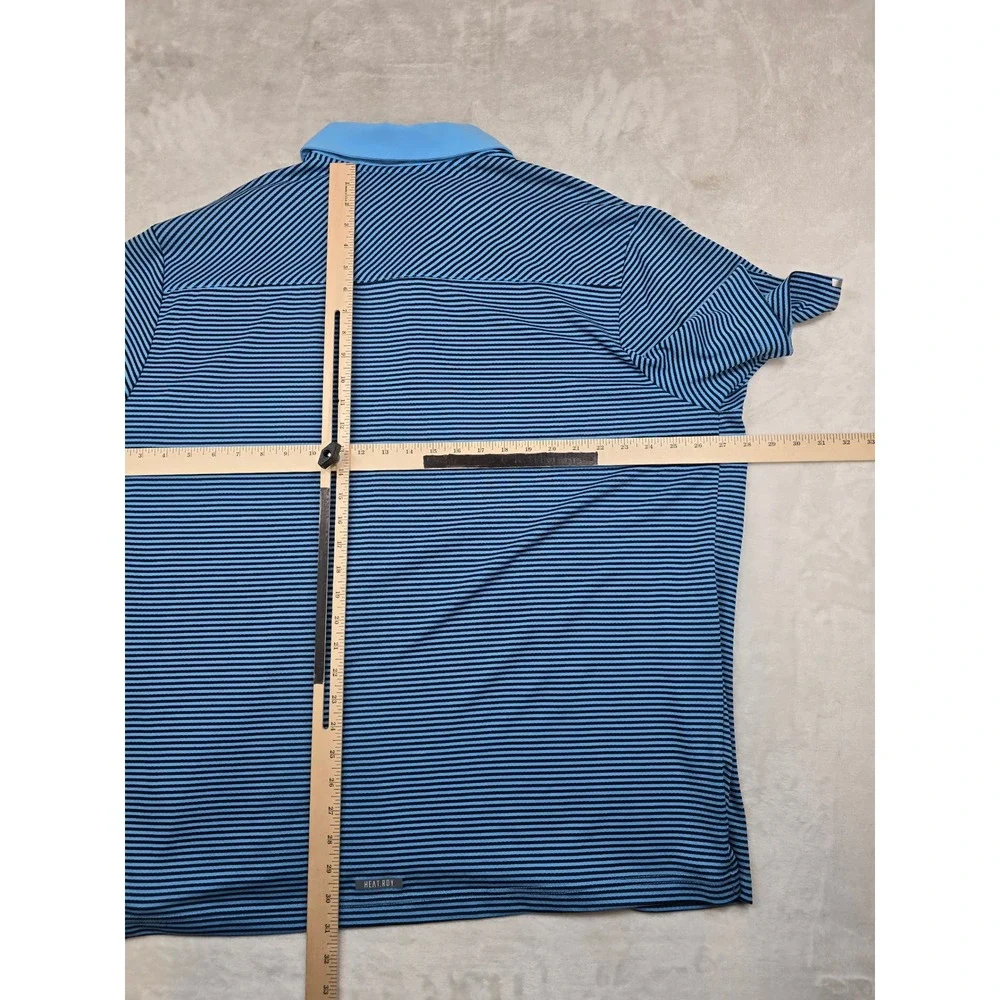 Adidas Golf Polo Shirt Mens 2XL Blue Black Striped Polyester HEAT.RDY‎ Golf Top